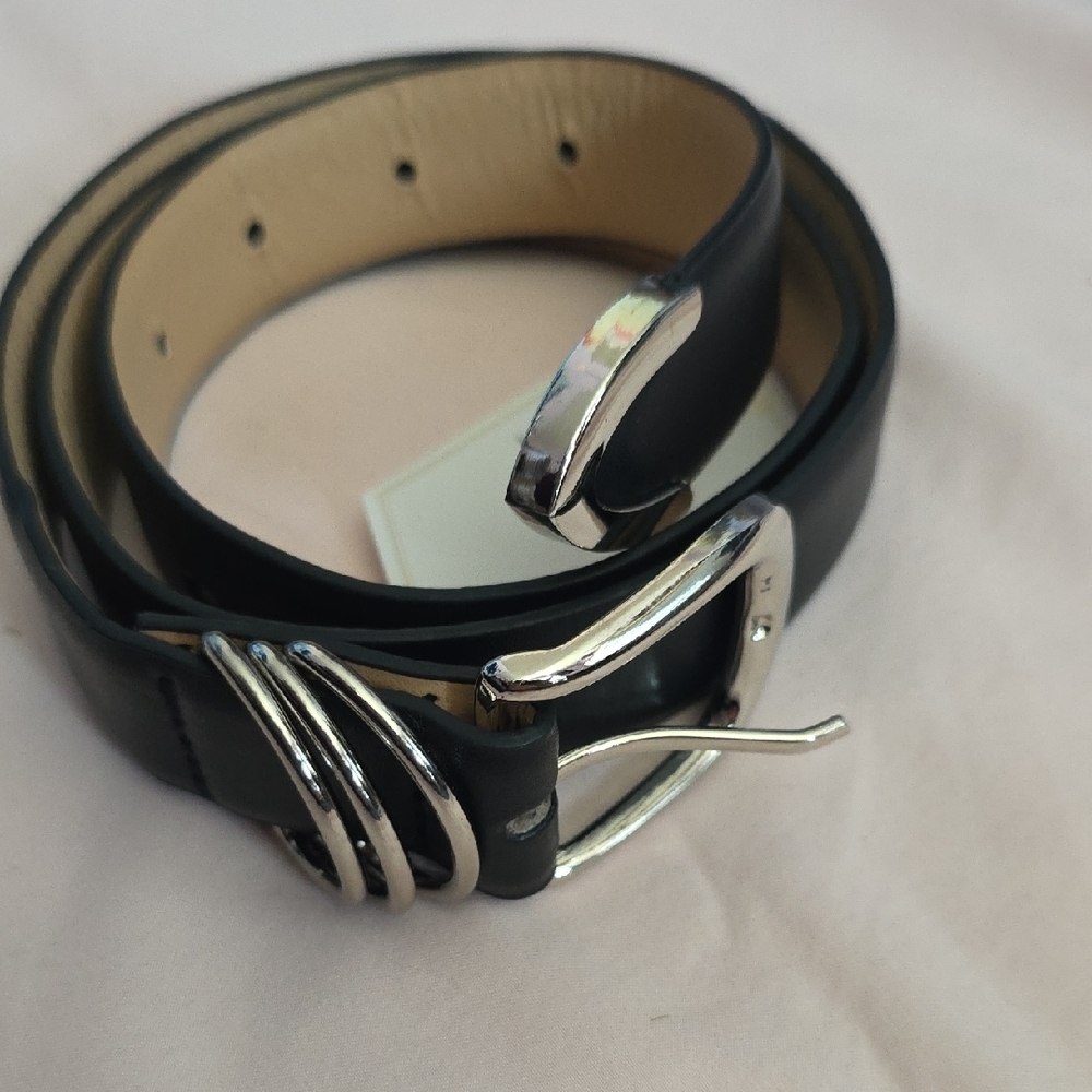 Women's Black Leather Belt with Silver Buckle By Jasgood, NWT - Picture 3 of 14